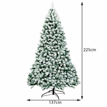 Lumipeitteinen keinotekoinen joulukuusi, 1364 oksaa, 550 LED-valoa, valkoinen/vihreä, 137 × 225 cm