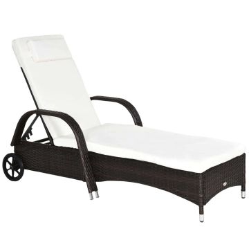 Puutarhan aurinkotuoli, tyynyllä ja pyörillä, Ruskea/beige
