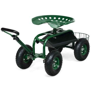 Garden cart, Height-adjustable seat, Green, 96.52 × 43.18 × 48.26–53.34 cm