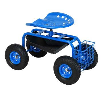Garden cart, with tool tray and adjustable seat, 33 × 16 × 22 inches