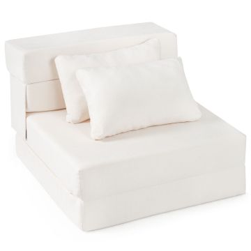 Sofa bed, foldable, 3-in-1, with 2 cushions, Beige, 72 × 76 × 58 cm