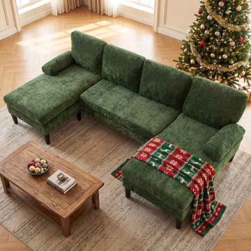 Sofa bed, U-shaped, 5-6 seats, Green, 258 × 125 × 71.5 cm