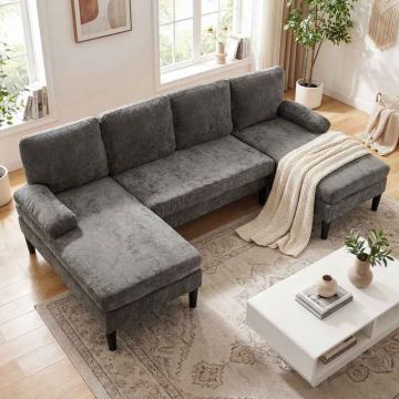 Sofa, U-shaped, 5-6 seats, Grey, 258 × 125 × 71.5 cm