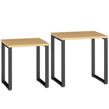 Sivupöydät, 2 kpl, Tammi/musta, 60 × 50 × 60 cm; 50 × 50 × 54 cm
