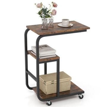 Side table, 3 shelves, 4 casters, 53 × 70 × 30 cm
