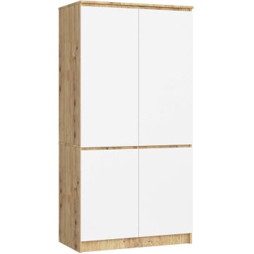 Vaatekaappi AKORD Furniture Factory S90, 4 ovea ja 4 hyllyä, ruskea ja valkoinen, 90 × 180 × 51 cm