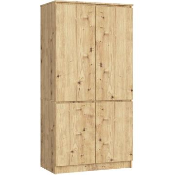 Vaatekaappi AKORD Furniture Factory S90, 4 ovea ja 4 hyllyä, ruskea, 90 × 180 × 51 cm