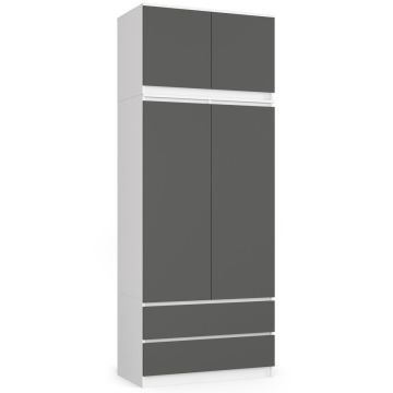 Шкаф AKORD S90, 2 двери и 2 ящика, белый/серый, 90 × 234 × 51 см