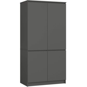 Vaatekaappi AKORD S90, 4 ovea ja 4 hyllyä, Harmaa, 90 × 180 × 51 cm