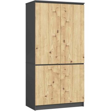 Vaatekaappi AKORD S90, 4 ovea, harmaa/ruskea, 90 × 180 × 51 cm