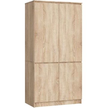 Vaatekaappi AKORD S90, 4 ovea, ruskea, 90 × 180 × 51 cm
