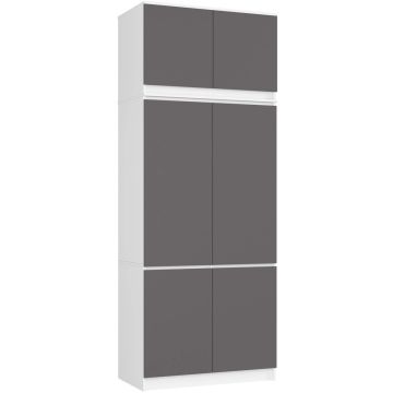 Vaatekaappi AkordV2 S90, 6 ovea, valkoinen/harmaa, 90 × 235 × 51 cm
