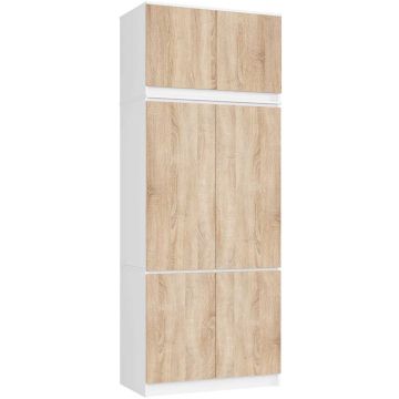 Vaatekaappi AkordV2 S90, 6 ovea, valkoinen/ruskea, 90 × 235 × 51 cm