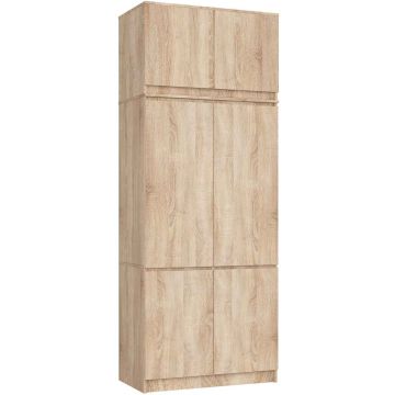 Vaatekaappi AkordV2 S90, 6 ovea ja 6 hyllyä, ruskea, 90 × 235 × 51 cm