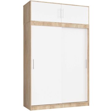 Vaatekaappi CLP Mono, 4-ovinen ja välikerroksella, ruskea-valkoinen, 150 × 245 × 60 cm