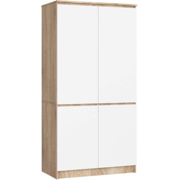 Vaatekaappi S90, 4 ovea ja 4 hyllyä, ruskea/valkoinen, 90 × 180 × 51 cm