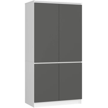 Vaatekaappi S90 4D CLP, 4-ovinen, valkoinen/harmaa, 90 × 180 × 51 cm