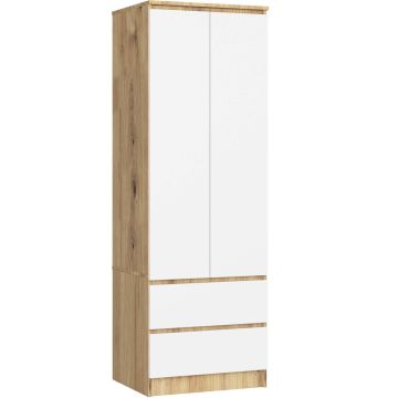 Vaatekaappi STAR S60, 2 ovea, 2 laatikkoa, tammi/valkoinen, 60 × 180 × 51 cm