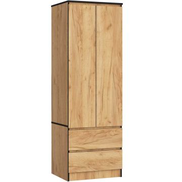 Vaatekaappi STAR S60, 2 ovea, 2 laatikkoa, ruskea, 60 × 180 × 51 cm