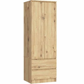 Vaatekaappi STAR S60, 2 ovea, 2 laatikkoa, ruskea, 60 × 180 × 51 cm