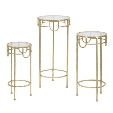 Set of 3 tables, Gold, Ø 33 × 70 cm, Ø 28 × 60 cm, Ø 23 × 50 cm