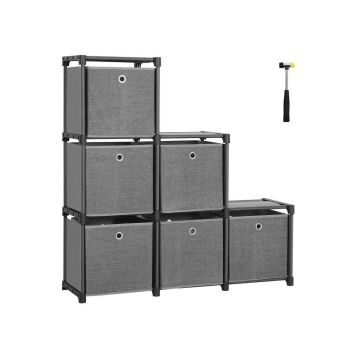 Полка с 6 тканевыми кубиками 105 x 105 x 30 см, 6 отделений, серая