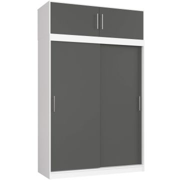 Liukuovivaatekaappi CLP MONO, 4 ovea, 8 hyllyä, ylärakenne, valkoinen/harmaa, 150 × 245 × 60 cm