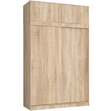 Liukuovivaatekaappi CLP MONO, 4 ovea, 8 hyllyä, ylärakenne, tammi, 150 × 245 × 60 cm