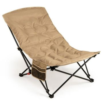 Folding camping chair with adjustable backrest, padded seat, 225 kg, khaki color