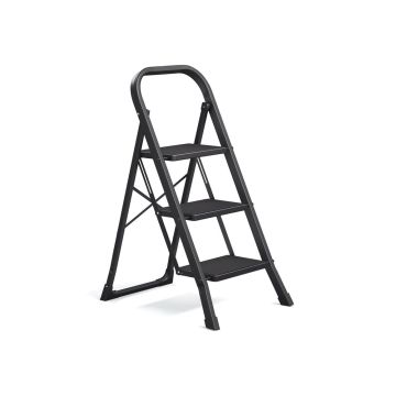 Kokoontaittuva porrasjakkara SONGMICS, 3 askelmaa, musta, 46,5 × 105 × 74,5 cm