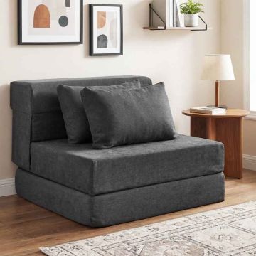 Folding sofa bed, 3 in 1, 2 cushions, Grey, 72 × 76 × 58 cm