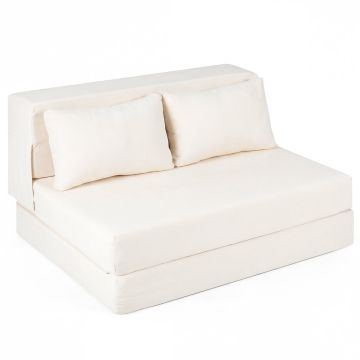 Taittuva vuodesohva, 3 käyttöä, 2 tyynyä, Beige, 82 × 103 × 58 cm