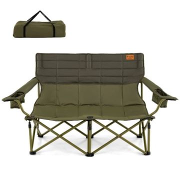 Folding tourist chair, 2-seater, 300 kg, Green, 148 × 70 × 80 cm