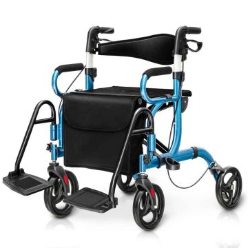 Folding walker with seat, 2 in 1, 4 wheels, 104.14 × 63.5 × 86.36–99.06 cm