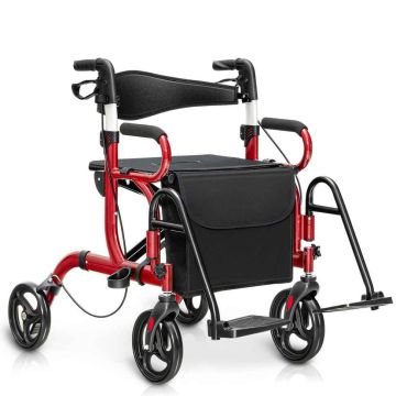 Folding walker with seat, 2 in 1, 4 wheels, 105 × 63 × 87–99 cm
