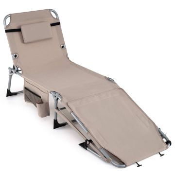 Folding sunbed with face opening and arm holes, aluminum, up to 150 kg, beige