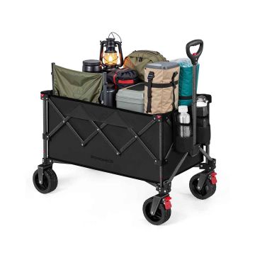SONGMICS GFW115B01 Folding Hand Trolley, 150 l, up to 150 kg, 4 wheels, Black, 80.8 × 93.5 × 49.4 cm