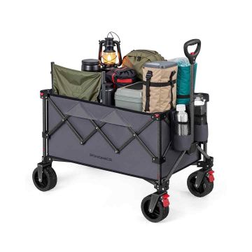 SONGMICS GFW115B01 Folding Hand Trolley, 150 l, up to 150 kg, 4 wheels, Gray, 80.8 × 93.5 × 49.4 cm