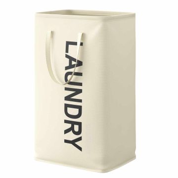 SONGMICS Folding Laundry Basket, 80 l, White, 40 × 68 × 30 cm