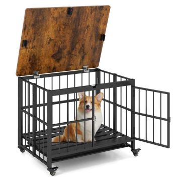 Foldable dog cage, with tray and wheels