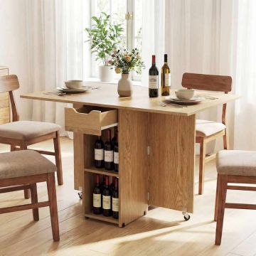 Folding dining table, 2 shelves, 1 drawer, 120 × 72 × 75 cm