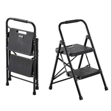 Kokoontaitettavat tikkaat VEVOR, 2 askelmaa, Mustat, 46,5 × 52 × 77 cm