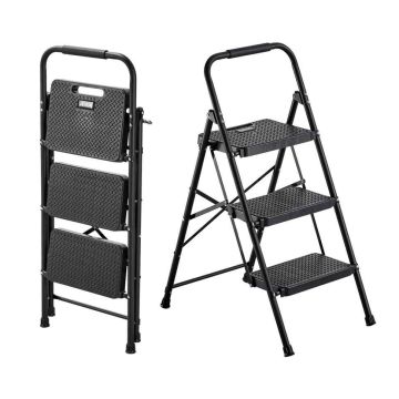 Kokoontaitettavat tikkaat VEVOR, 3 askelmaa, Mustat, 46,5 × 73 × 103,5 cm