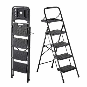 Kokoontaitettavat tikkaat VEVOR CQX904, 4 askelmaa, Musta, 46,5 × 91 × 145 cm