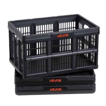 Складные пластиковые ящики для хранения VEVOR, 3 шт., 45 л, Чёрный, 52,5 × 35,5 × 29,5 см