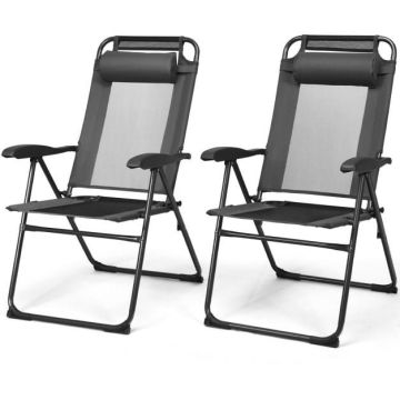 Folding Adjustable Chairs with 7-Step Backrest, Gray