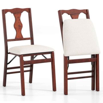 Folding dining chairs, 2 pcs, Brown and beige, 53.34 × 86.36 × 43.18 cm