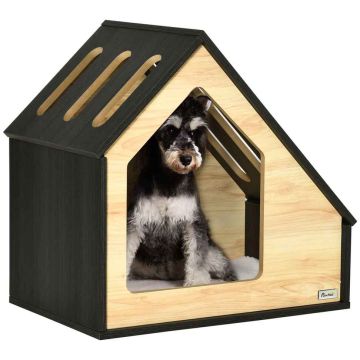 Будка для собаки PawHut 60x40x59,2см, светло-коричневый/черный цвет