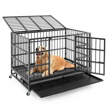 Dog cage, Foldable, with 4 wheels, 96 × 65 × 77 cm or 120 × 76 × 90 cm