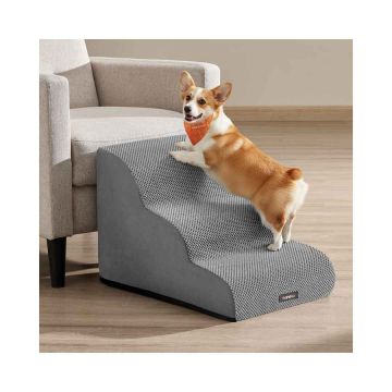 Feandrea Dog Stairs, 2 Steps, Grey, 40 × 40 × 57 cm